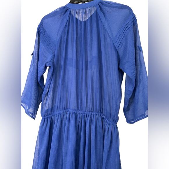 Anthropologie Staring At Stars Colbalt Blue Sheer Chiffon Dress Size Medium - Picture 7 of 14